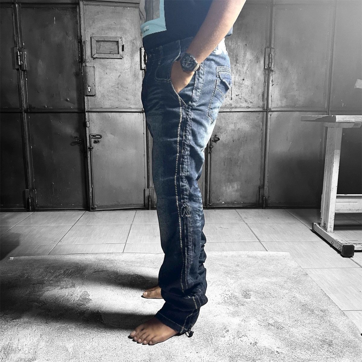 Japanese Brand Vintage Pants Denim PPFM DESTRUCT Strect Material Size US 35 - 3 Thumbnail