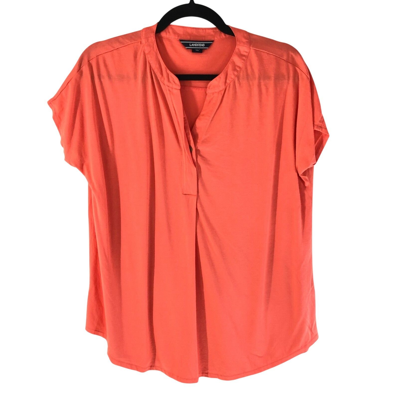 Lands' End Lands End Womens Popover Blouse Cap Sleeve V Neck Orange Cot Size S / US 4 / IT 40 - 1 Thumbnail