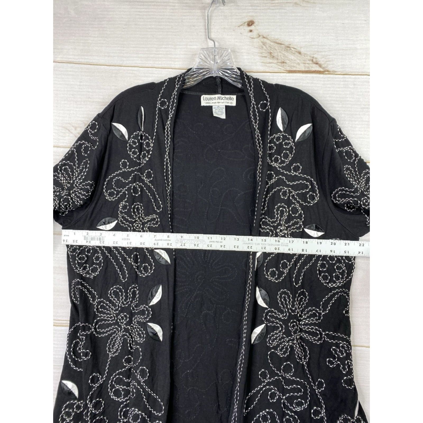 Vintage Lauren Michelle Cardigan Womens XL Black Embroidered Open Front Duster Jacket Size XL / US 12-14 / IT 48-50 - 6 Thumbnail
