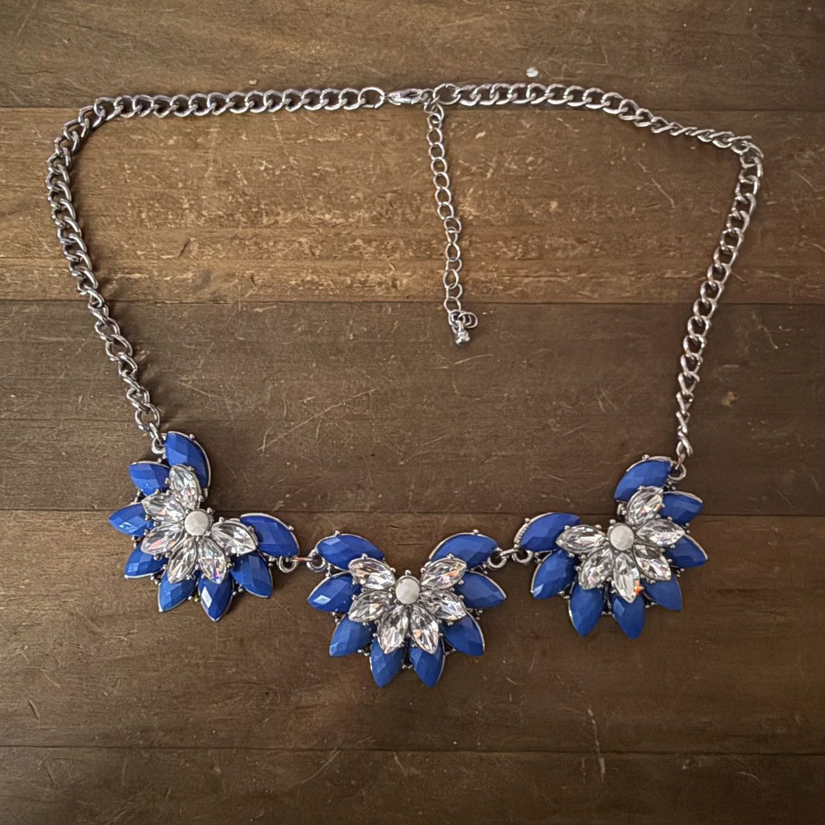 Other Silver tone blue and clear rhinestone statement necklace Size ONE SIZE - 2 Thumbnail