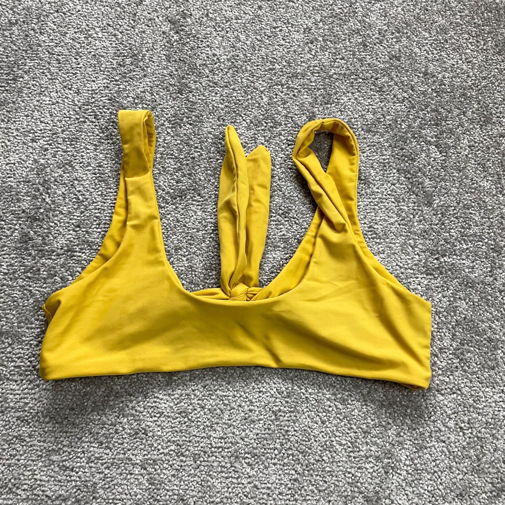 Vintage Women’s Yellow Bikini Top Medium Wide Strap Summer Beach Nylon Spandex Tie Front Swimwear Size M / US 6-8 / IT 42-44 - 2 Thumbnail