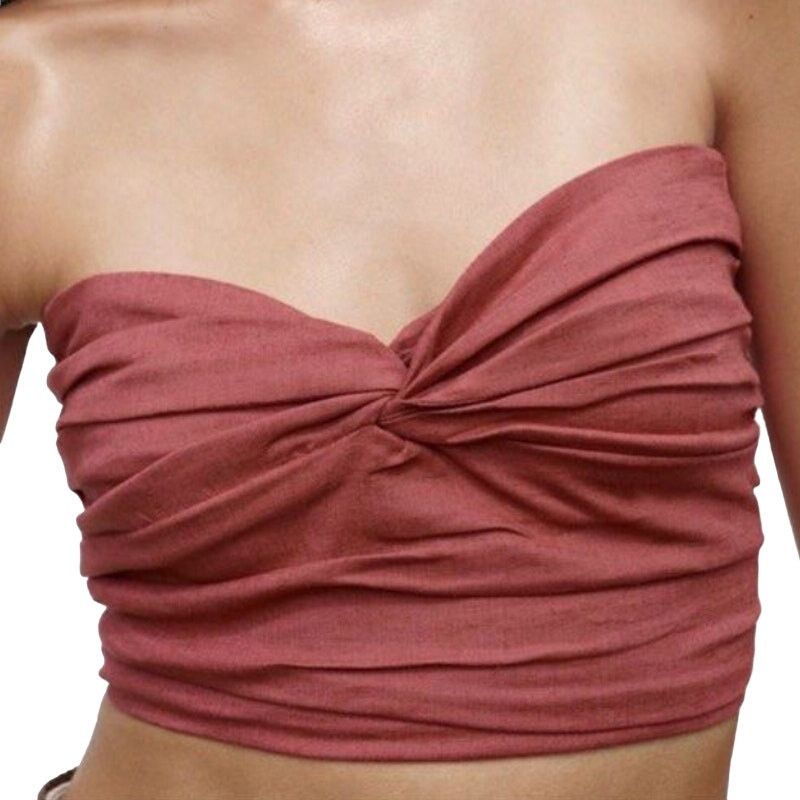Zara Zara Knotted Tube Top in Red, Size XL Size XL / US 12-14 / IT 48-50 - 1 Thumbnail