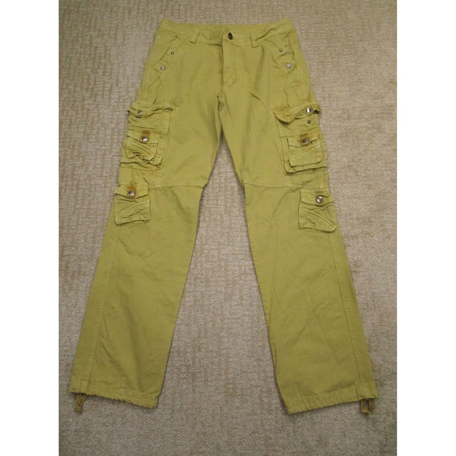 Vintage Junye Cargo Pants Men 36 Yellow Canvas Cargo Pocket Relaxed Straight Regular Waist 34 Inseam 33 Front Flat Front Vintage No Size US 36 / EU 52 - 2 Thumbnail