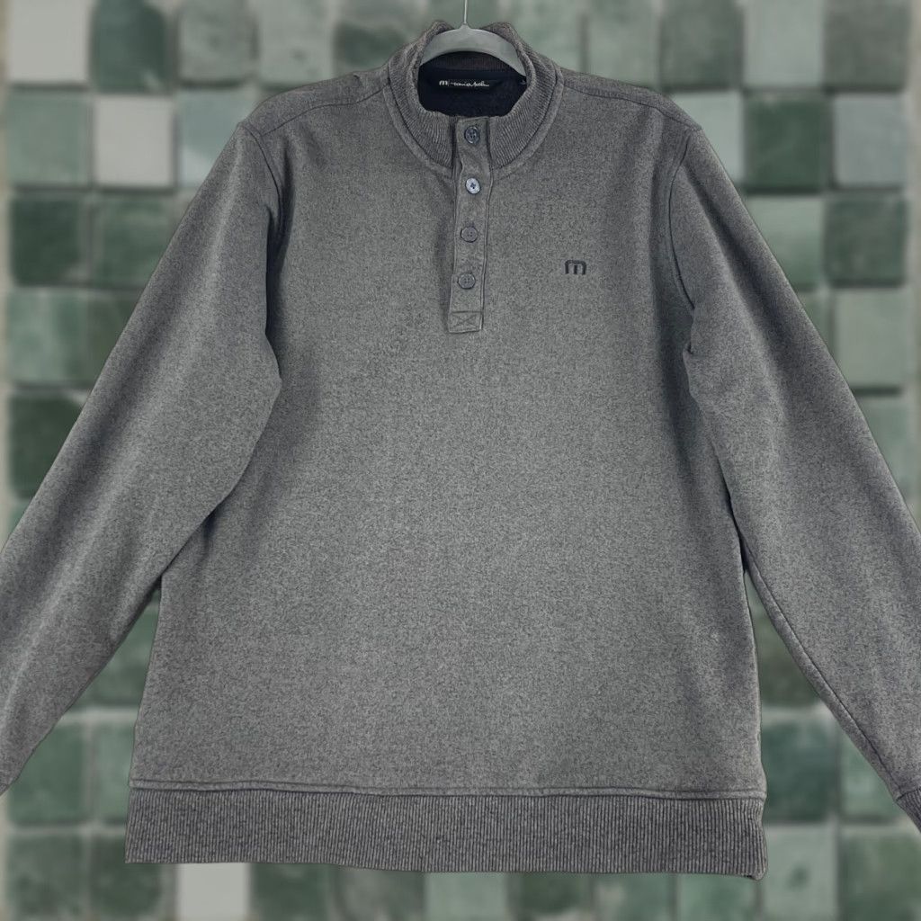TravisMathew Travis Mathew Sweater Mens Large Gray 1/4 Button Mock Neck Long Sleeve Pullover Casual Knit Size US L / EU 52-54 / 3 - 1 Thumbnail