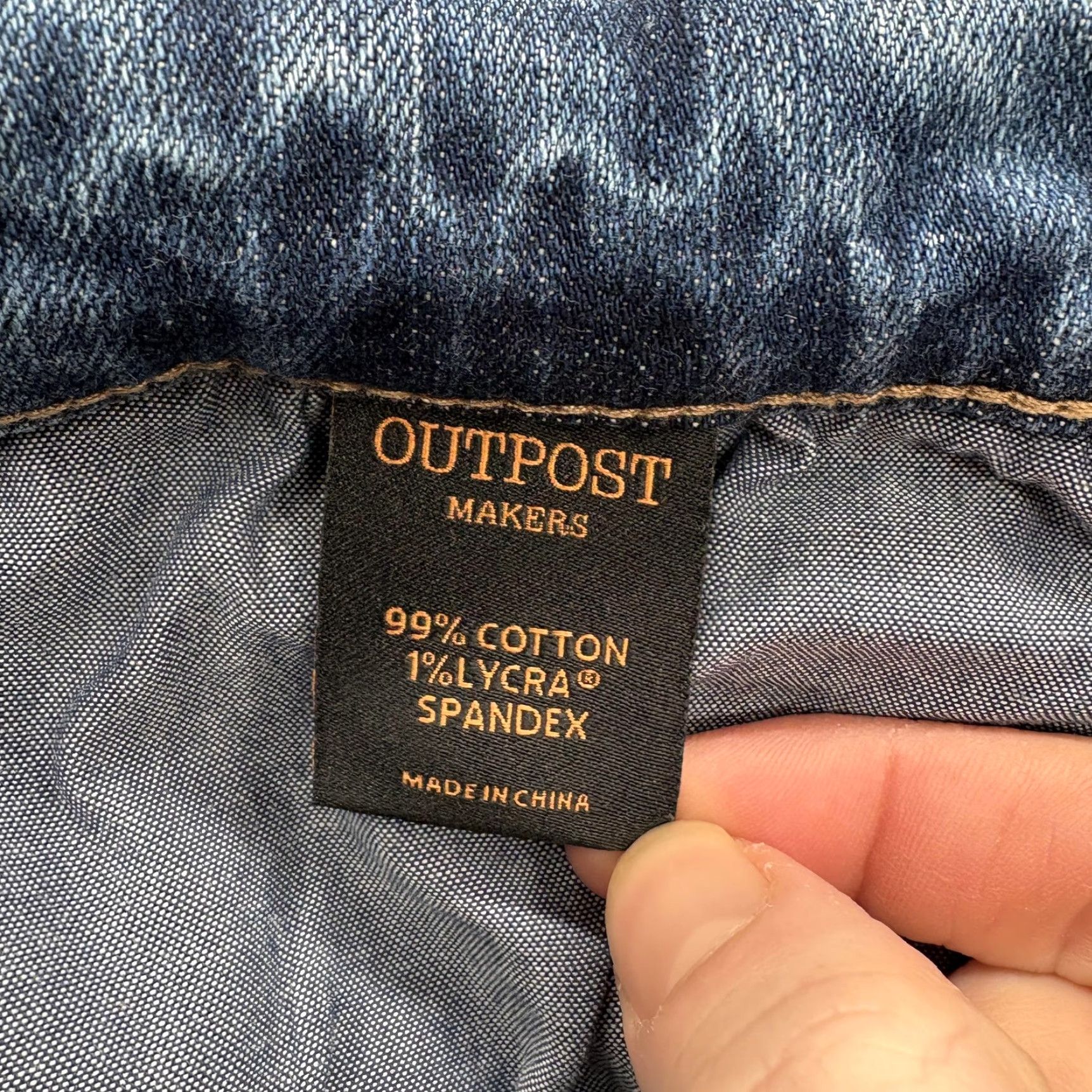 Vintage Outpost Makers Jeans Slim Straight Mens 31x34 Blue Stretch Denim 5-Pocket Zip Fly Logo Patch Vintage No Size US 31 - 5 Thumbnail