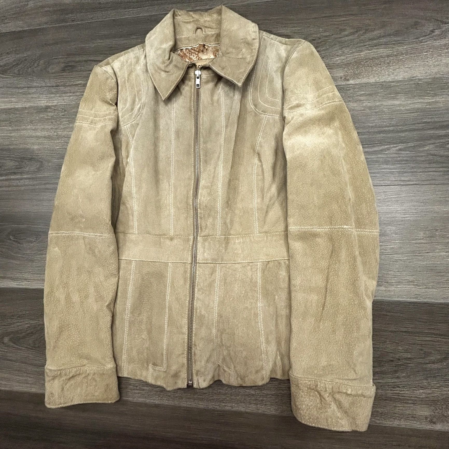 Vintage VINTAGE Wilsons Leather Jacket Womens Large Beige Suede Full Zip Lined Collared Western Shirt Size L / US 10 / IT 46 - 4 Thumbnail