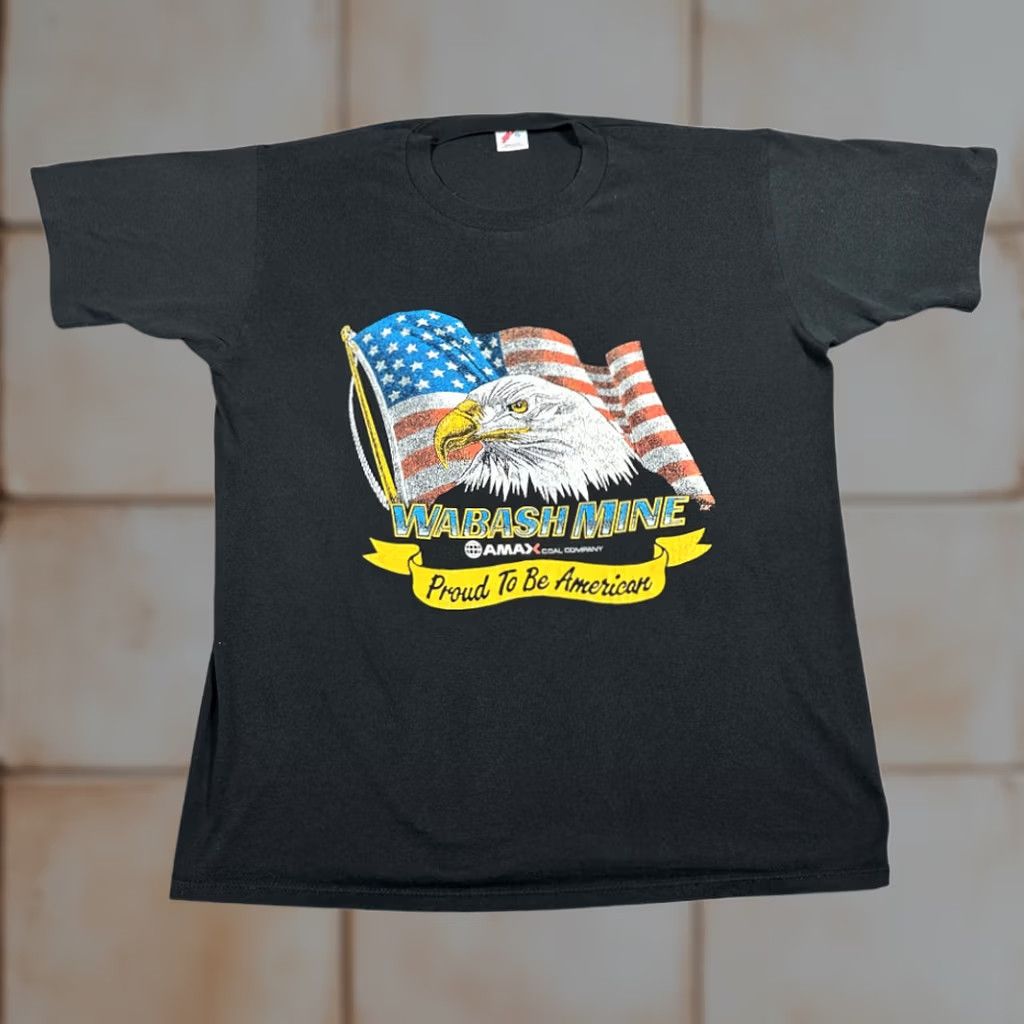 Jerzees VINTAGE Wabash Mine Shirt Jerzees Black Eagle American Flag Amax USA 80s Shirt Mens XL Black Eagle Flag 80s USA Size US L / EU 52-54 / 3 - 1 Thumbnail
