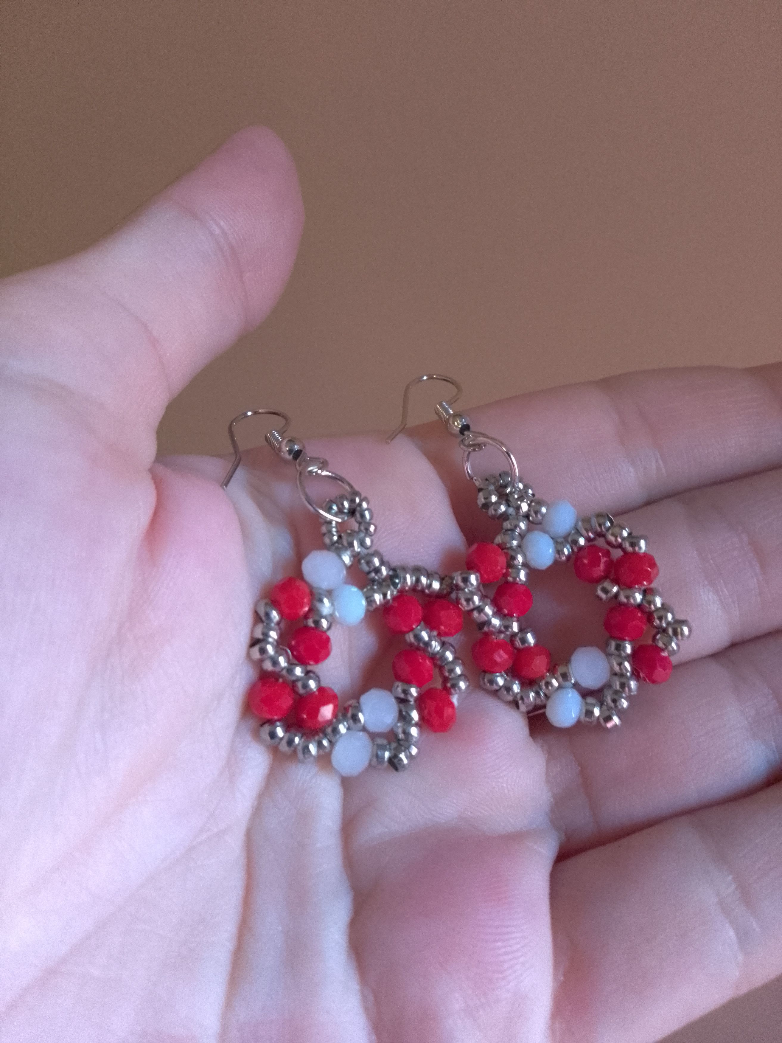 Handmade Necklace/Rosary White/Red Crystal. Cross Earrings Size ONE SIZE - 4 Thumbnail