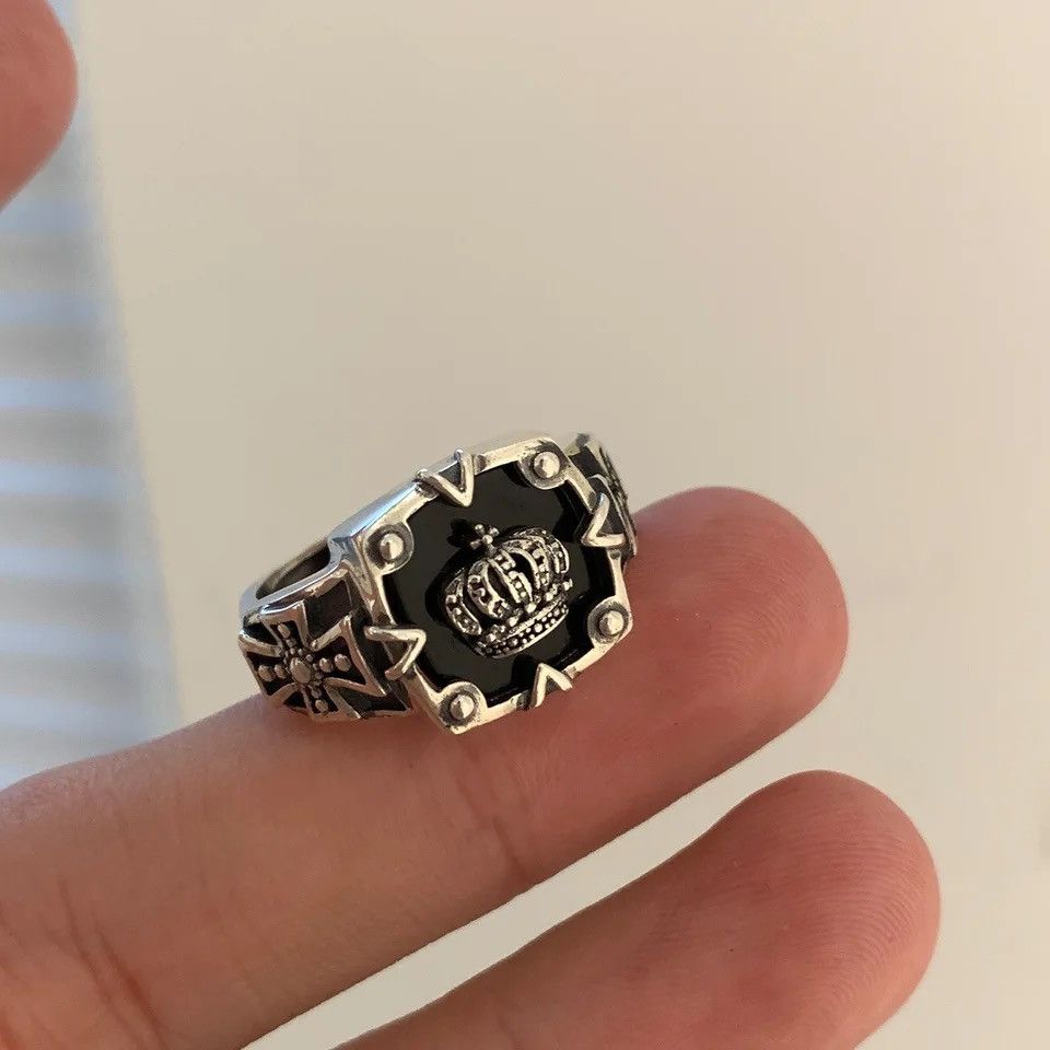 Jewelry × Vintage Vintage Black Crown Cross Design Thai Silver Men Ring Size ONE SIZE - 5 Thumbnail