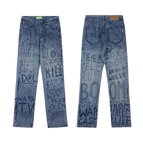 Japanese Brand Buggy jeans for men and women with graffiti print y2k Size US 34 / EU 50 - 3 Thumbnail