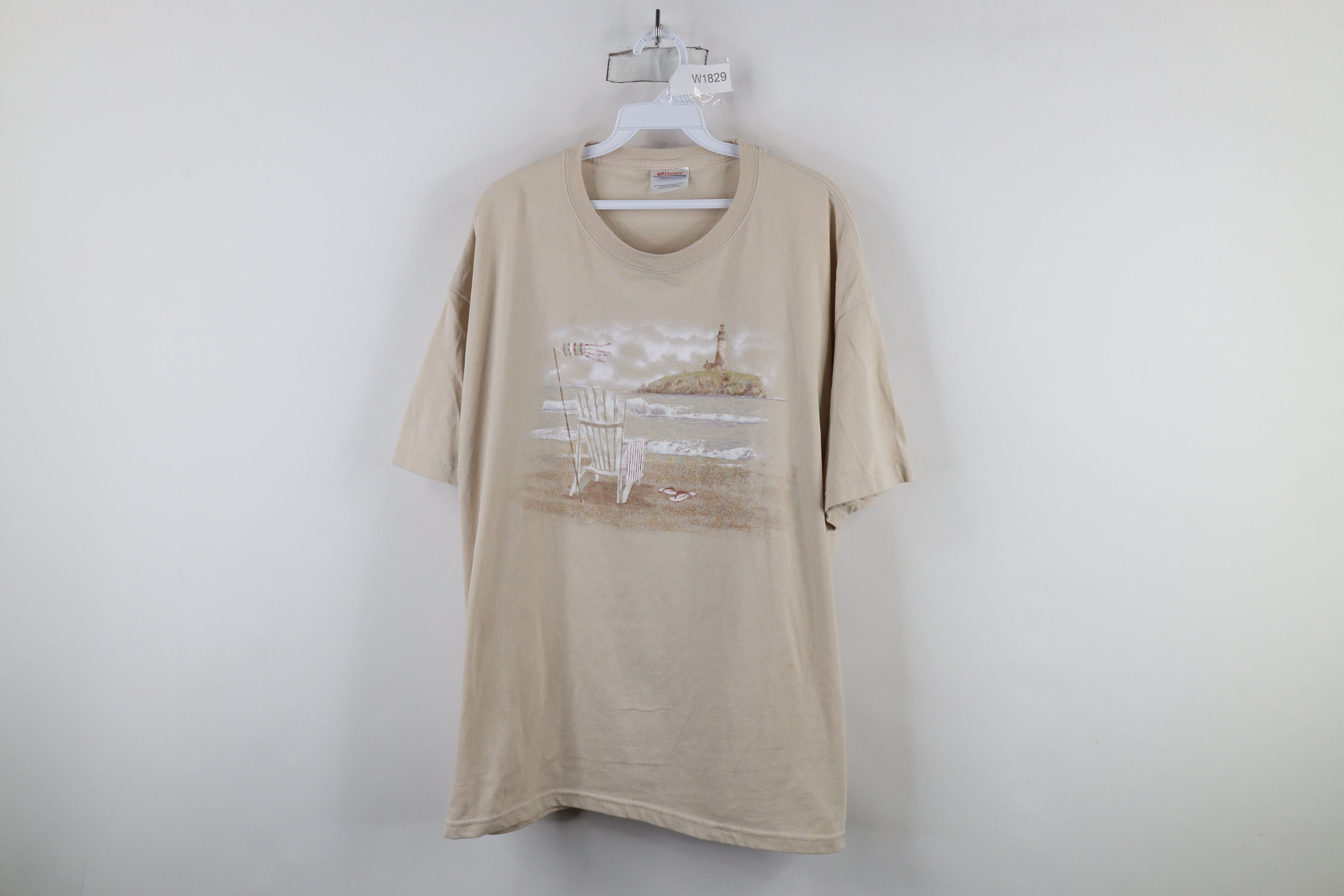 Vintage Vintage 90s Streetwear Beach Lighthouse T-Shirt Beige Cotton Size US XL / EU 56 / 4 - 1 Thumbnail