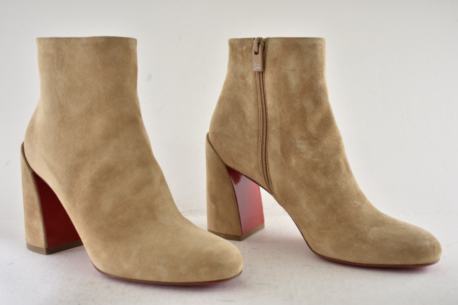 Christian Louboutin Turela 85 Lionne Beige Suede Short Ankle Block Heel Boot 41 Size US 11 / IT 41 - 4 Thumbnail