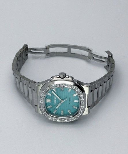 Japanese Brand Seiko Mod Nautilus Tiffany Blue Diamond Steel Watch 41mm Size ONE SIZE - 3 Thumbnail