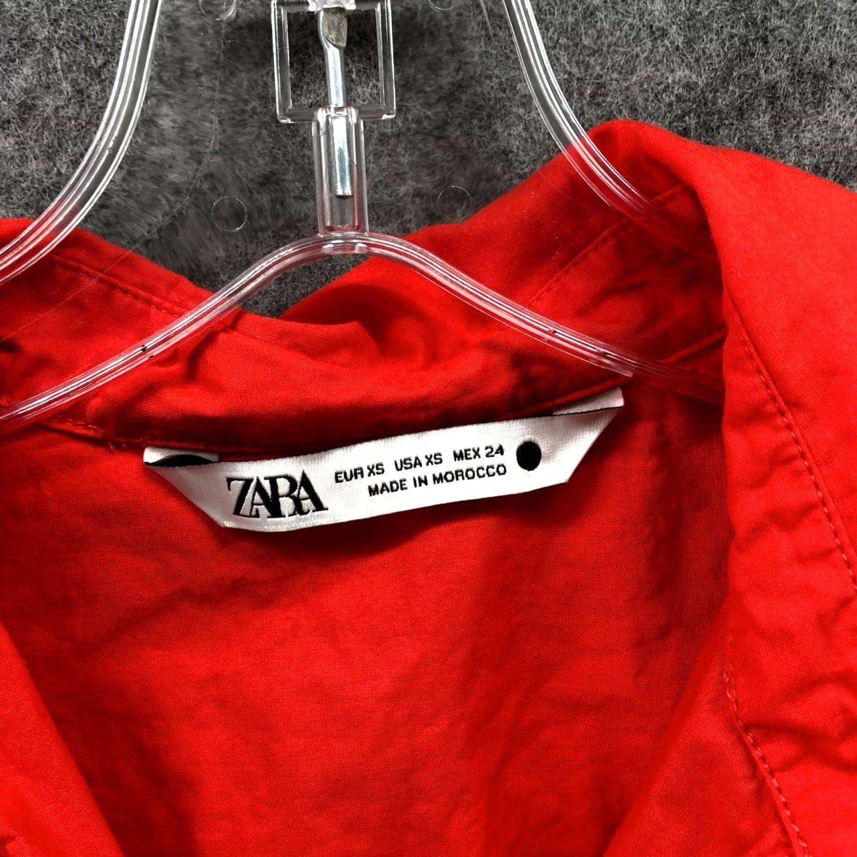 Zara Zara Shirt Womens XS Red Short Sleeve Poplin Button Front Popover Asymmetric Blouse Casual Knit Cotton Size XS / US 0-2 / IT 36-38 - 5 Thumbnail