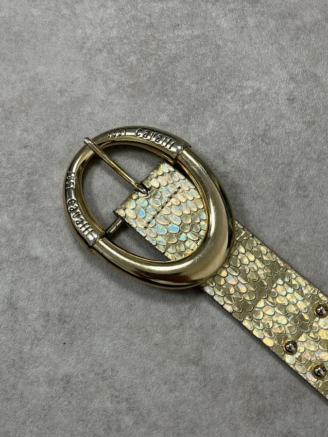 Roberto Cavalli 2000s Cavalli Golden Crocodile Effect Leather Belt Size ONE SIZE - 5 Thumbnail