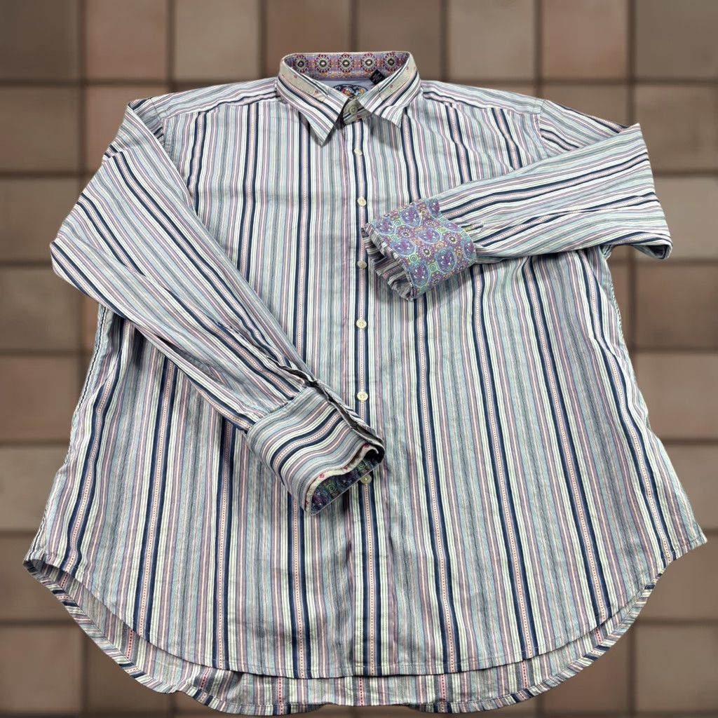 Robert Graham Robert Graham Shirt Mens 2XL Blue Striped Button Up Long Sleeve Flip Cuff Up Casual Party/Cocktail Size US XXL / EU 58 / 5 - 1 Thumbnail