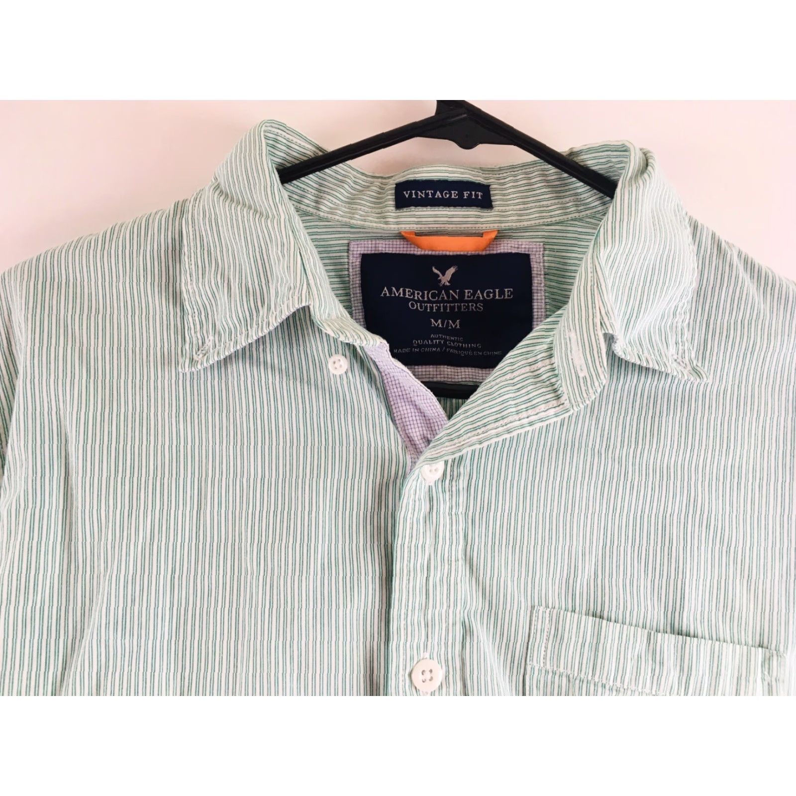 American Eagle Outfitters American Eagle Outfitters Shirt Men M Green White Striped Button Down Size US M / EU 48-50 / 2 - 3 Thumbnail