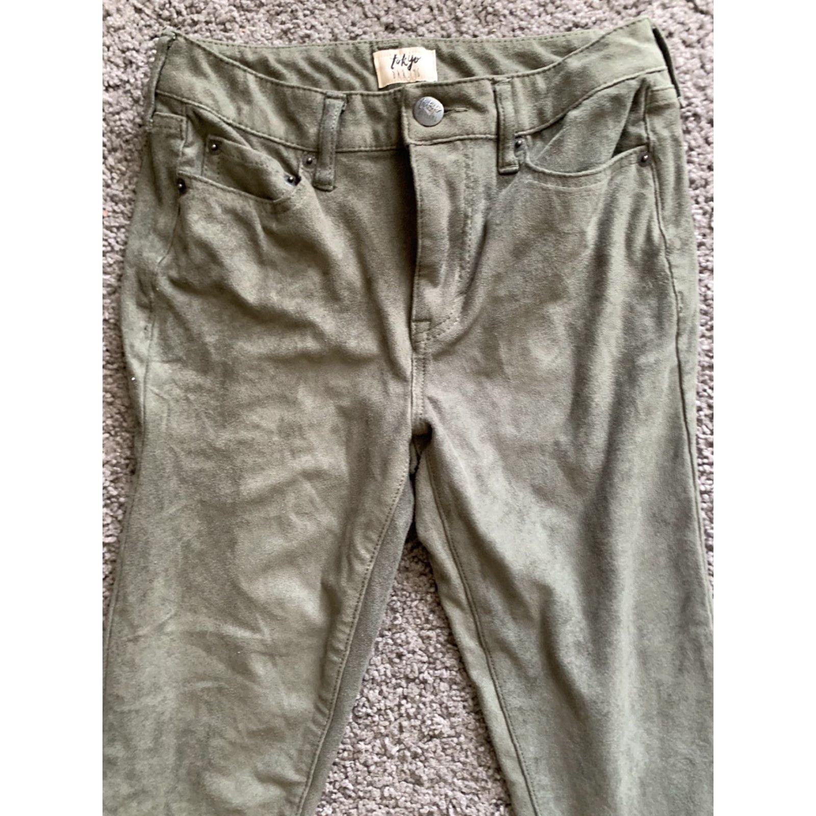 Olive TOKYO DARLING Olive Green Suede HIGH WAISTED JEGGING Pants Women's Sz 2 Regular Size 26" / US 2 / IT 38 - 2 Thumbnail