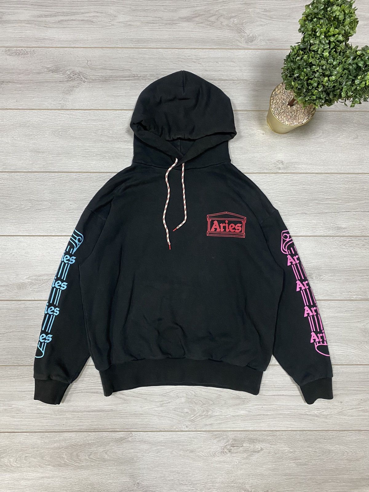 image of Aries Vintage Print Hoodie Made In Italy in Black, Men's (Size Large)