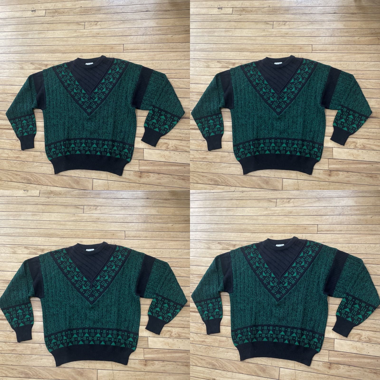 Vintage VINTAGE Gee 2 Vtg Italian Wool Sweater Men L Green Black 90s Y2k Tapered Cosby Knit 46" Size US L / EU 52-54 / 3 - 9 Thumbnail
