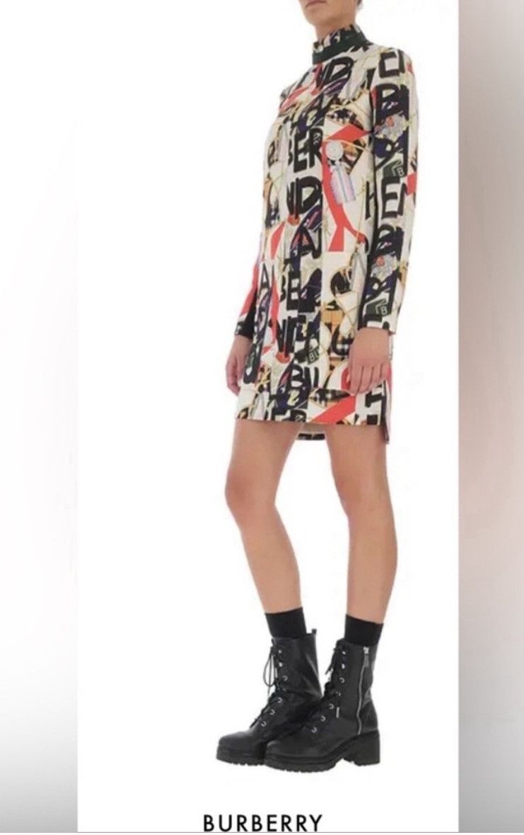 Burberry Burberry London Zoya Graffiti Print Mini Dress Silk Wool Size XS / US 0-2 / IT 36-38 - 4 Thumbnail