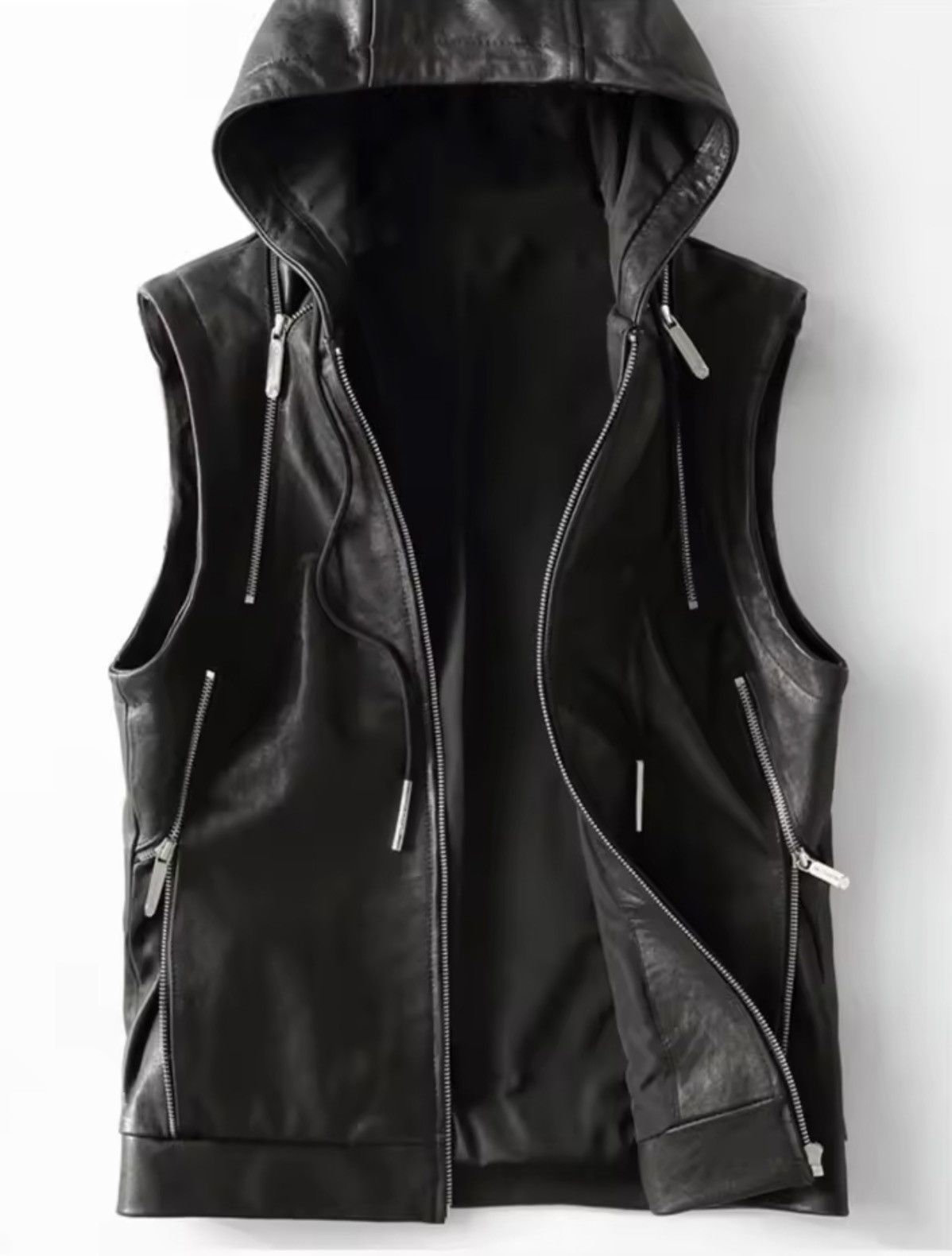 Japanese Brand Faux Leather Hooded Vest - Tactical Streetwear Size US L / EU 52-54 / 3 - 4 Thumbnail