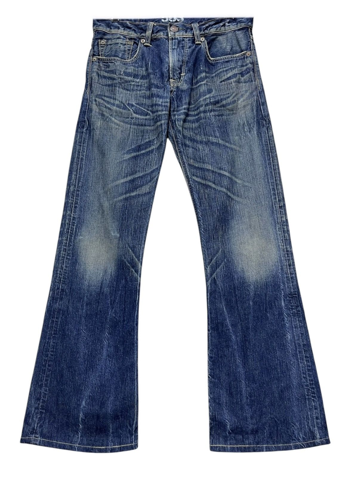 🔥Vintage FLARE EDWIN 503 BLUE TRIP RAW BLUE MUDWASH DENIM
