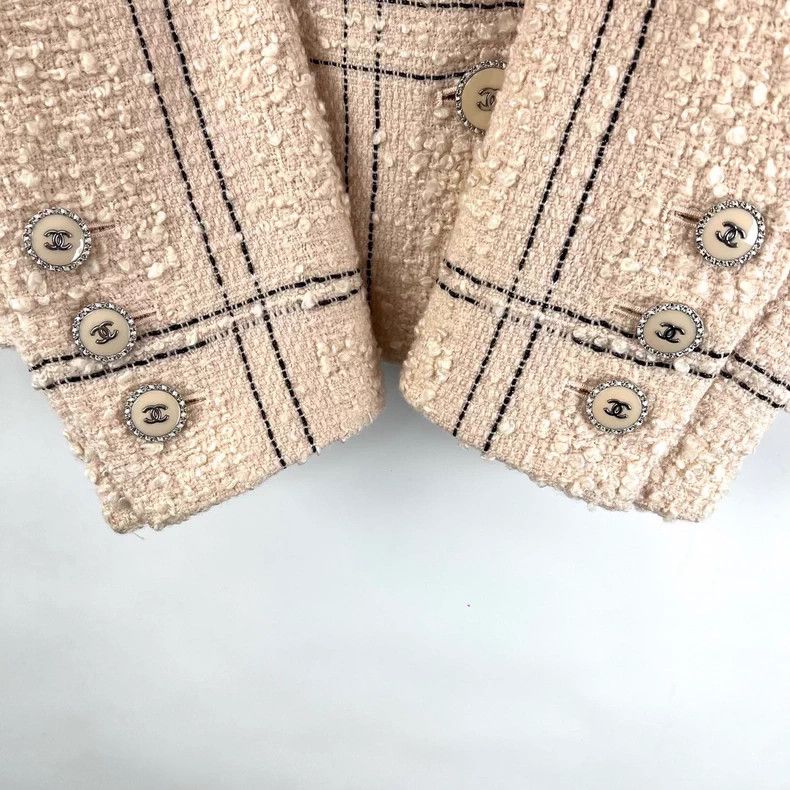 Chanel Chanel Nude pink plaid tweed jacket Size XXS / US 00 / IT 34 - 6 Thumbnail