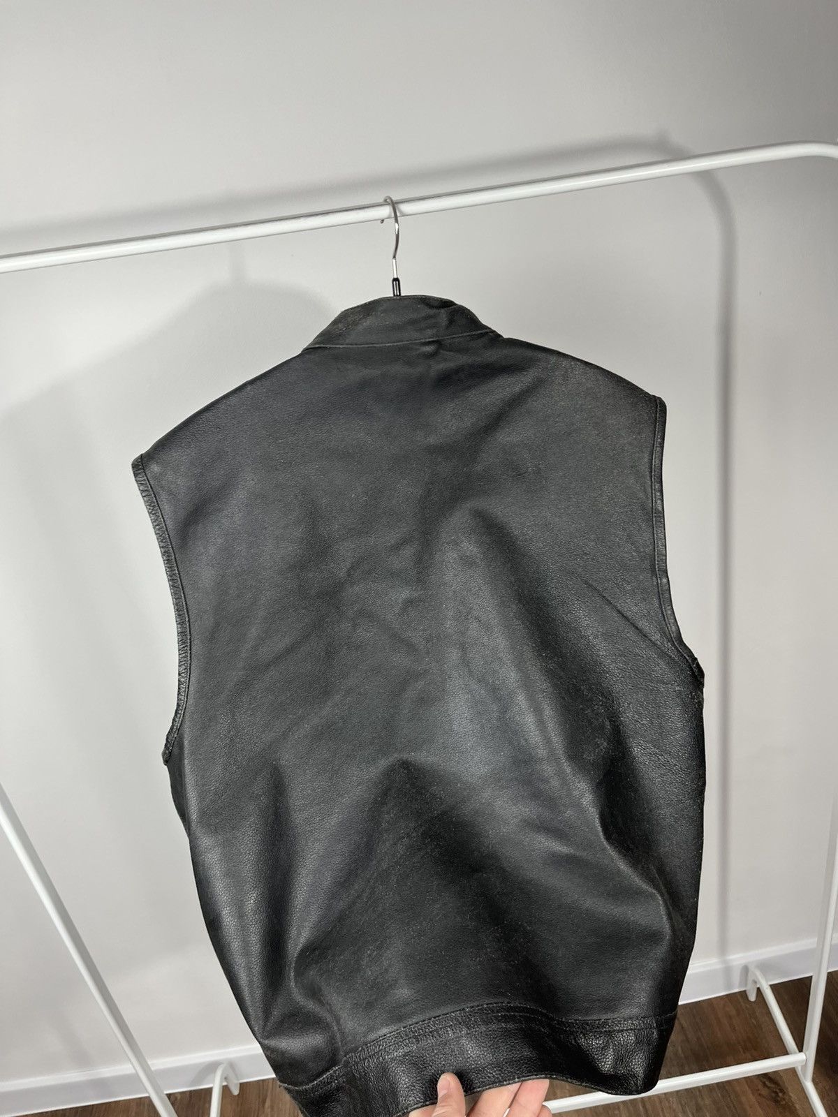 Leather Black Leather Biker Vest Snap Front Sleeveless Mens XL Size US XL / EU 56 / 4 - 14 Thumbnail