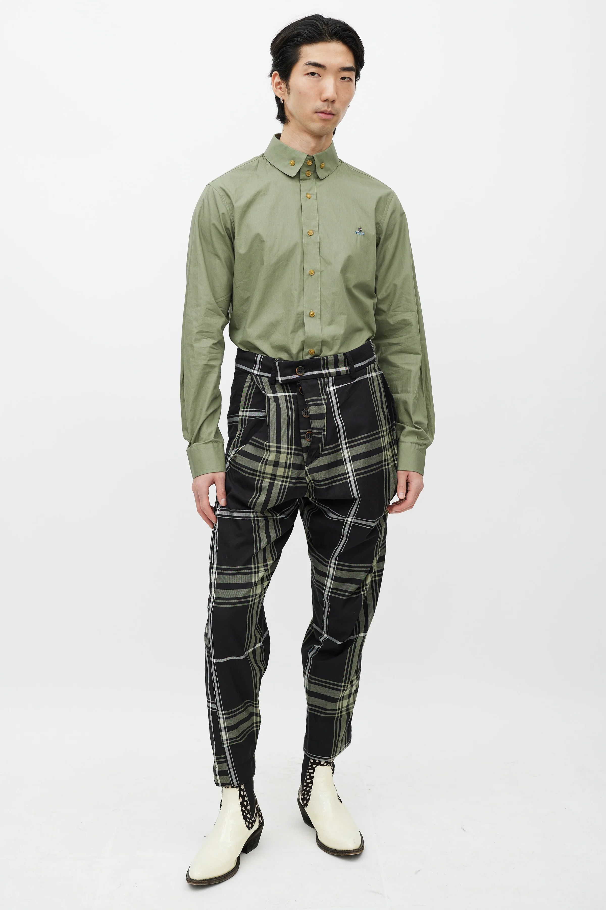 VIVIENNE WESTWOOD green small orb embroidered shirt Medium