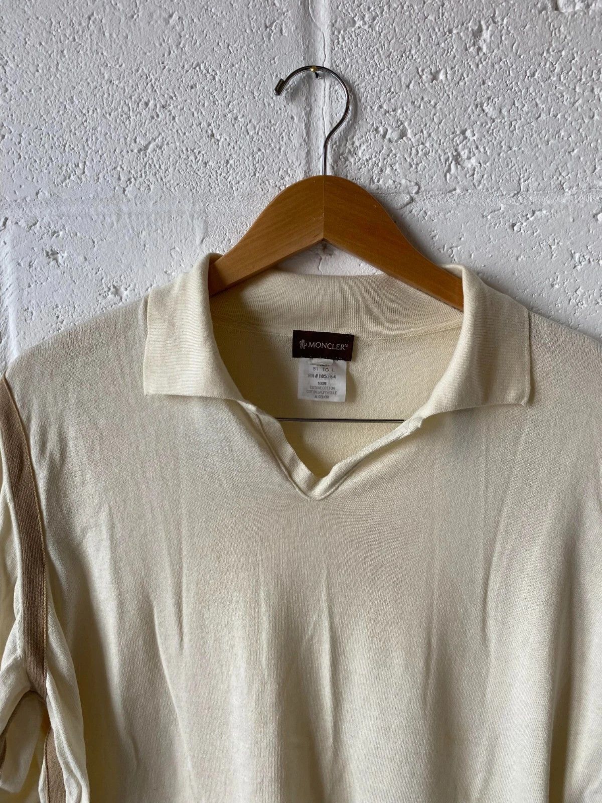Moncler Moncler cream 100% cotton long sleeve polo shirt , TG L , 81 Size US L / EU 52-54 / 3 - 3 Thumbnail