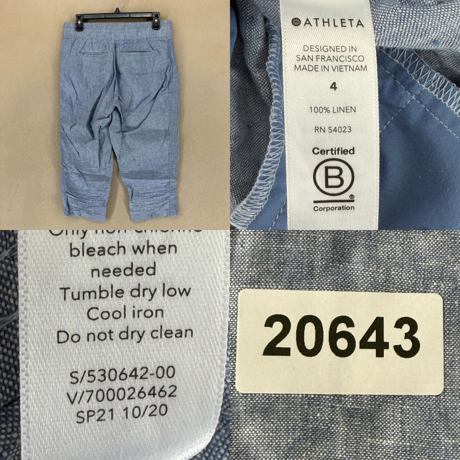Athleta Athleta Linen Blend Capri Pants Womens Size 4 Blue Drawstring Zip Pockets Cropped Size 27" / US 4 / IT 40 - 8 Thumbnail