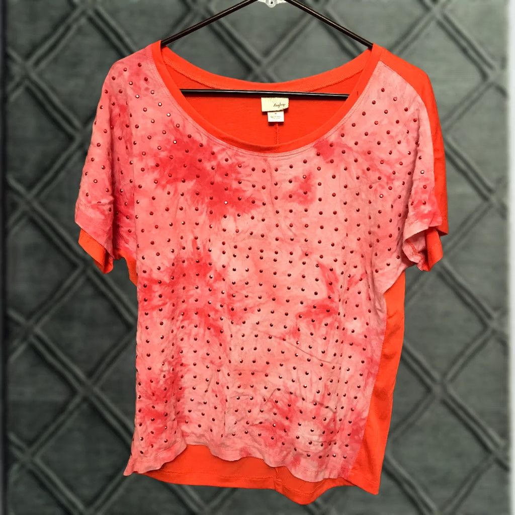 Vintage Daytrip Women Top M Short Sleeve Orange Bling Blouse B516 Size M / US 6-8 / IT 42-44 - 1 Thumbnail