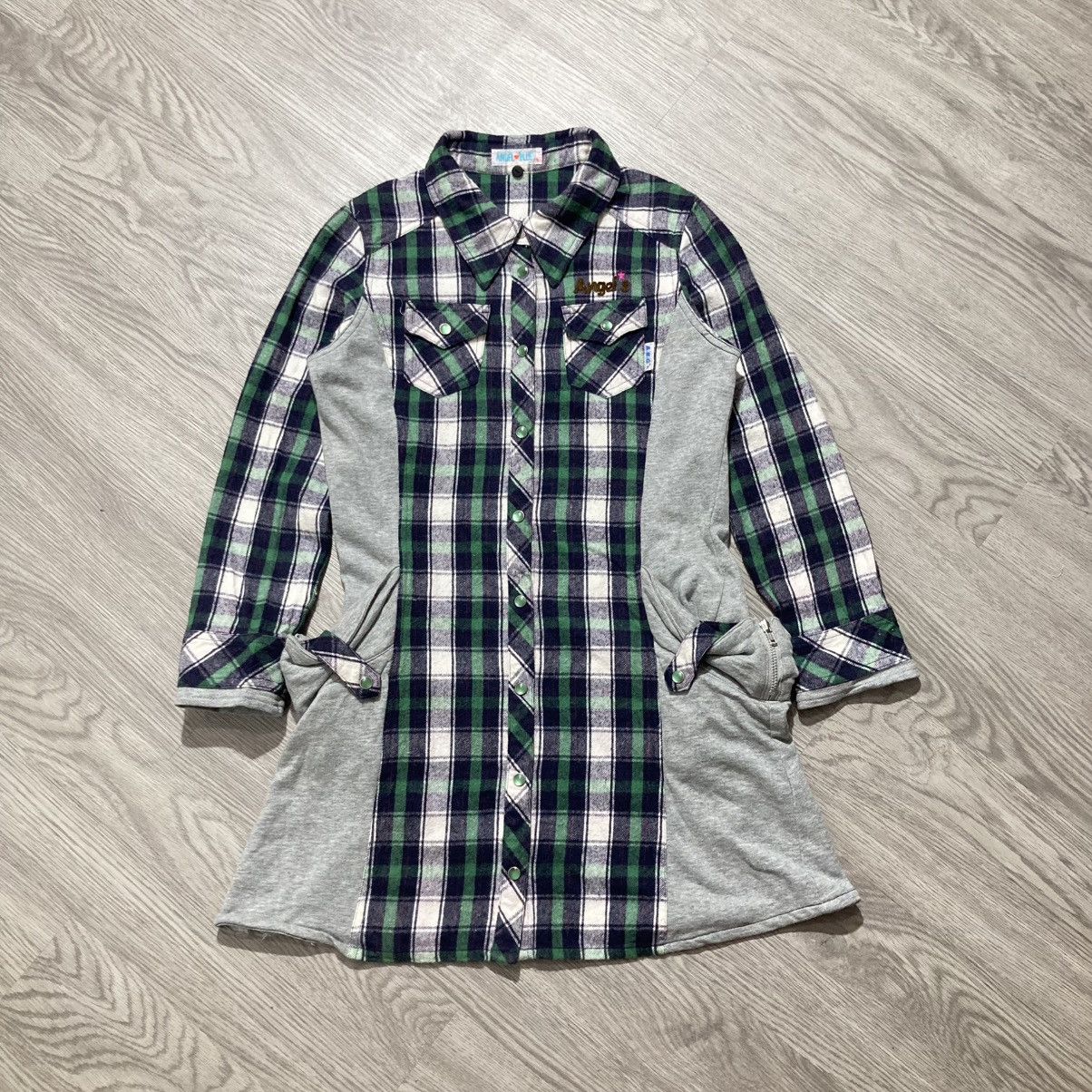 2000s Angel Blue Flanel Hoodie Plaid ButtonUp Lgb Punk Style