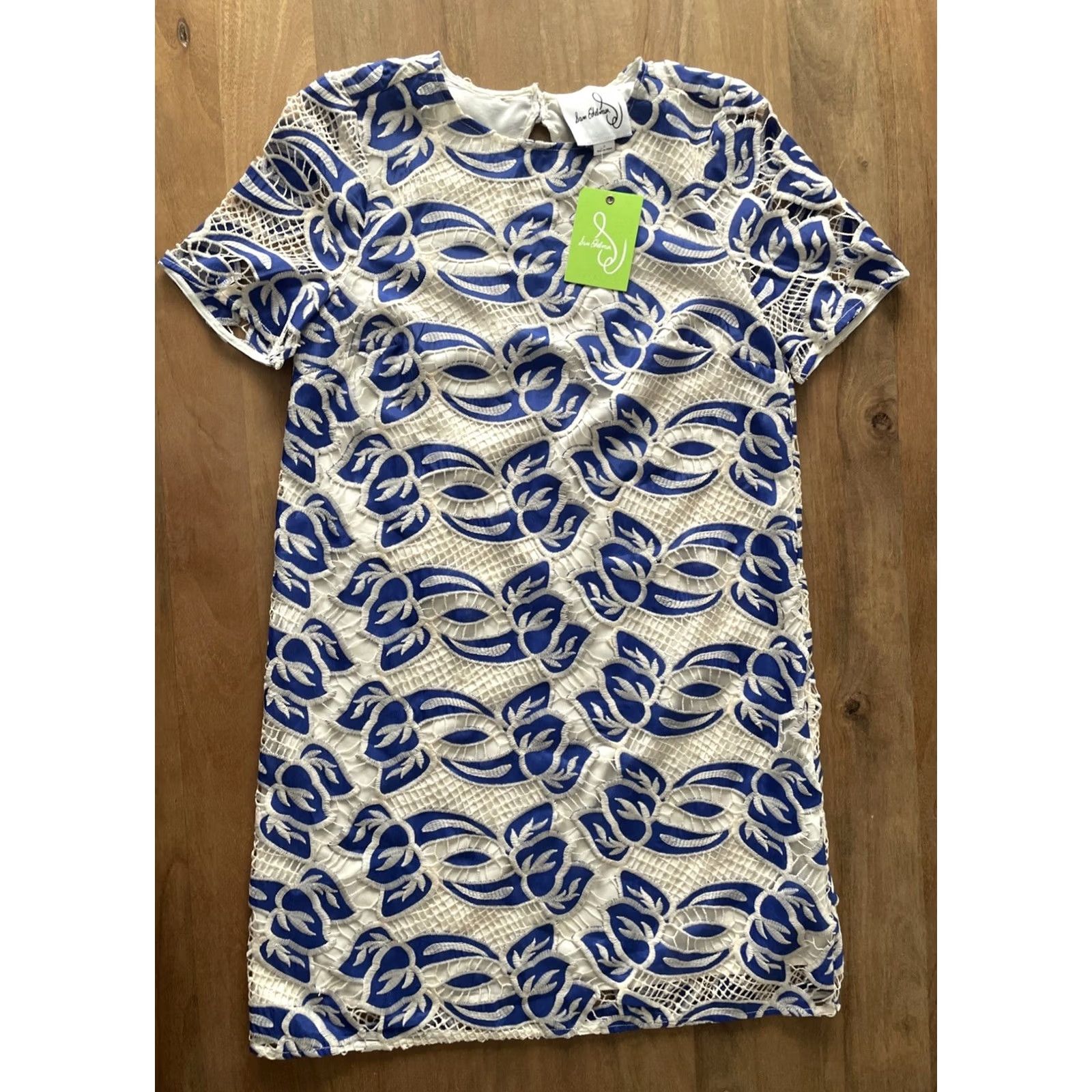 Sam Edelman Sam Edelman Dress Women Size 2 Floral Embroidered Artisanal Lace Shift Blue/White Size XS / US 0-2 / IT 36-38 - 2 Thumbnail