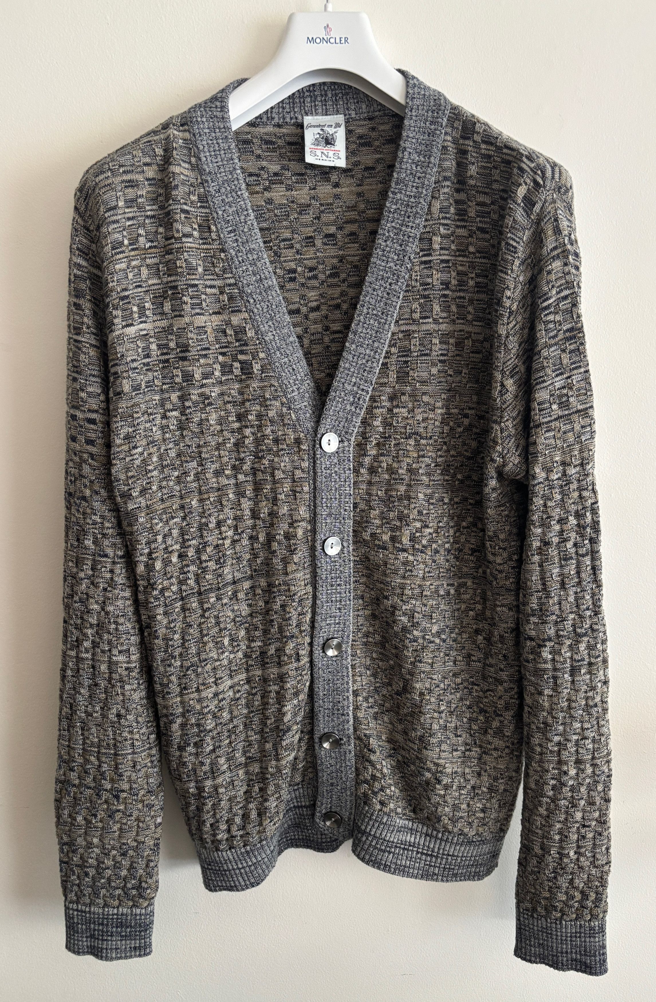 S.N.S. Herning Gray Brown Heather Cotton Merino Wool Textured Knit Cardigan Size US XL / EU 56 / 4 - 1 Thumbnail