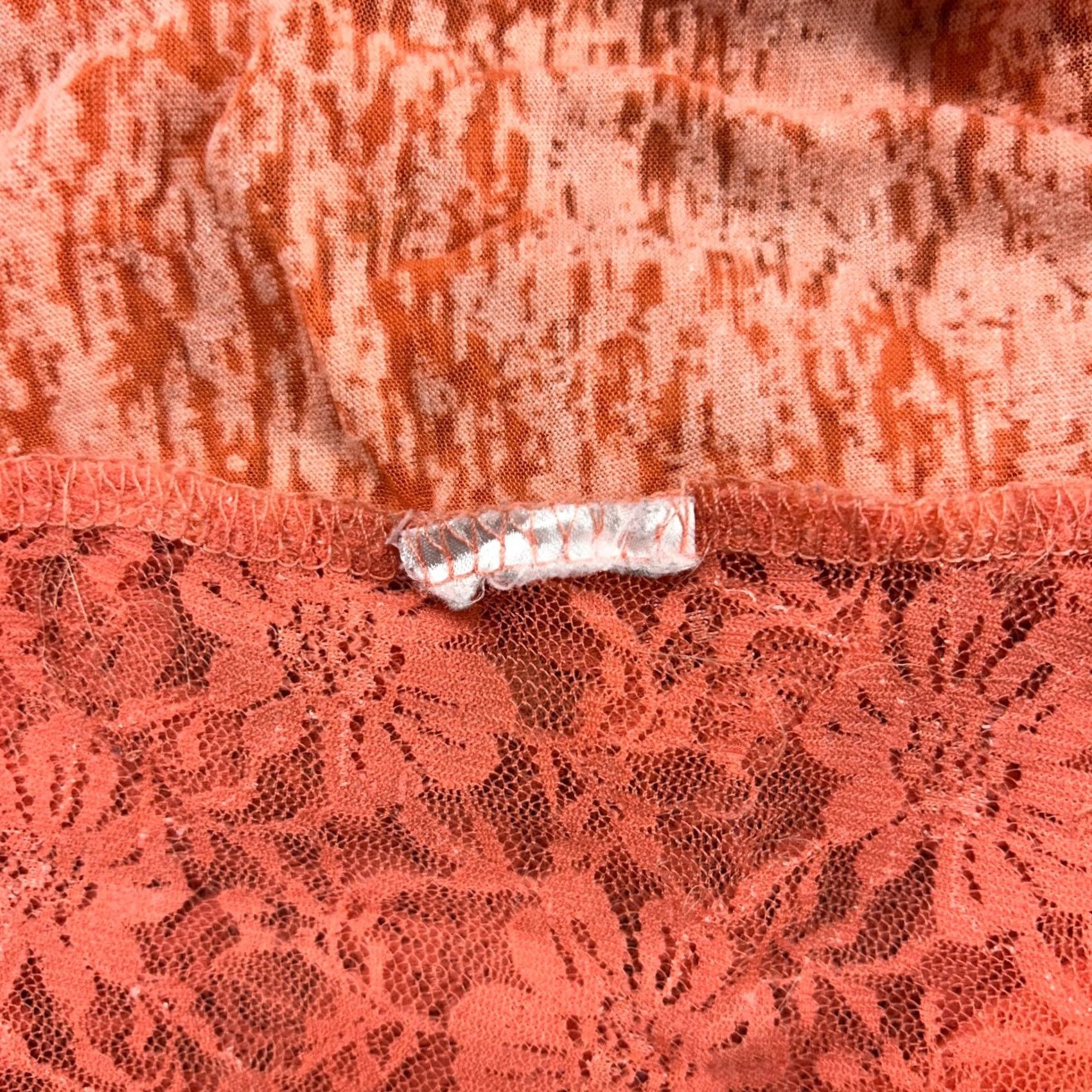 Southpole VINTAGE Southpole Shirt Womens M Orange Lace Trim Rhinestone Floral Bling Y2K Size M / US 6-8 / IT 42-44 - 3 Thumbnail