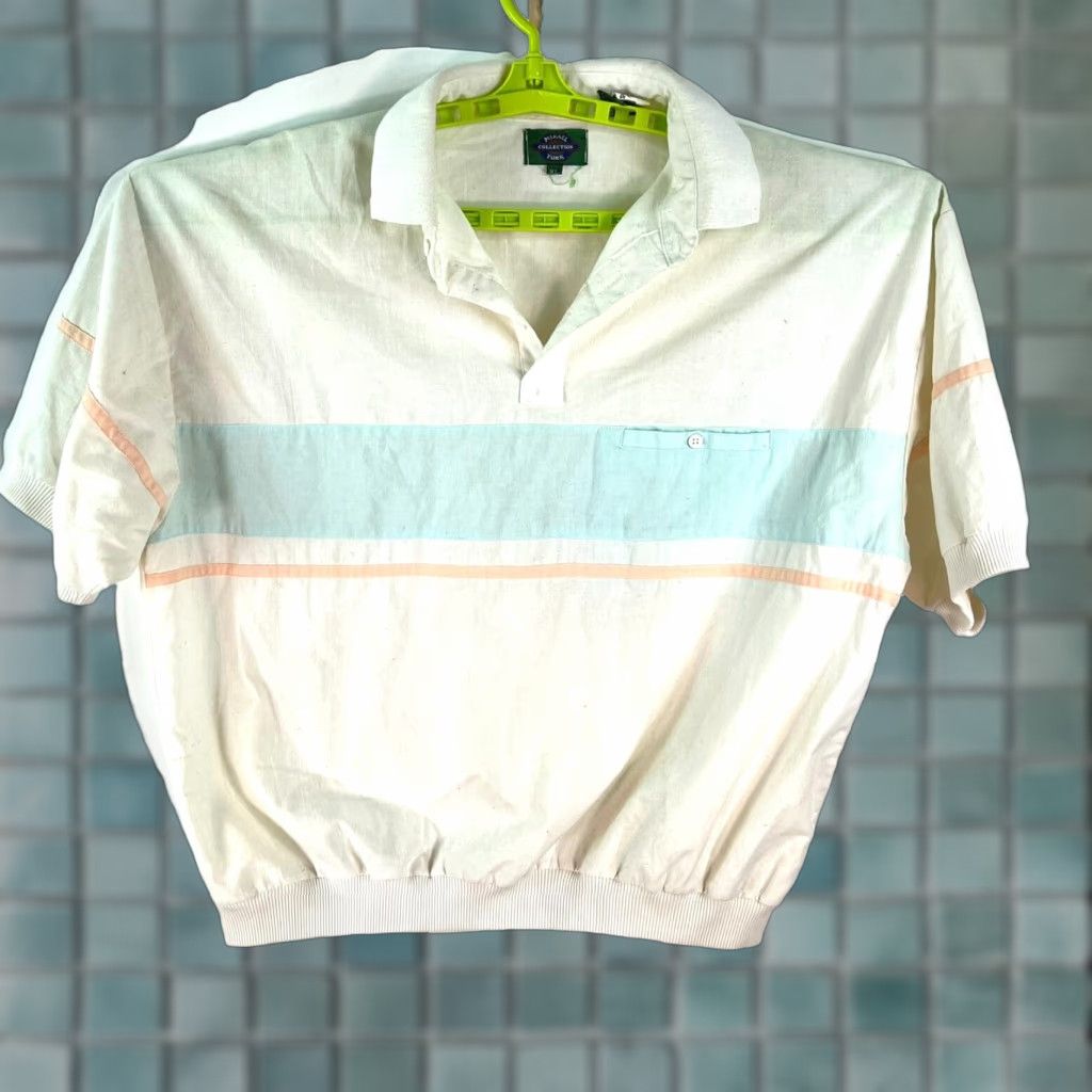 Vintage VINTAGE Mikael Aghal Polo Shirt Shirt Adult XL White Blue Striped Pocket 90s Mens Polo Size US XL / EU 56 / 4 - 1 Thumbnail