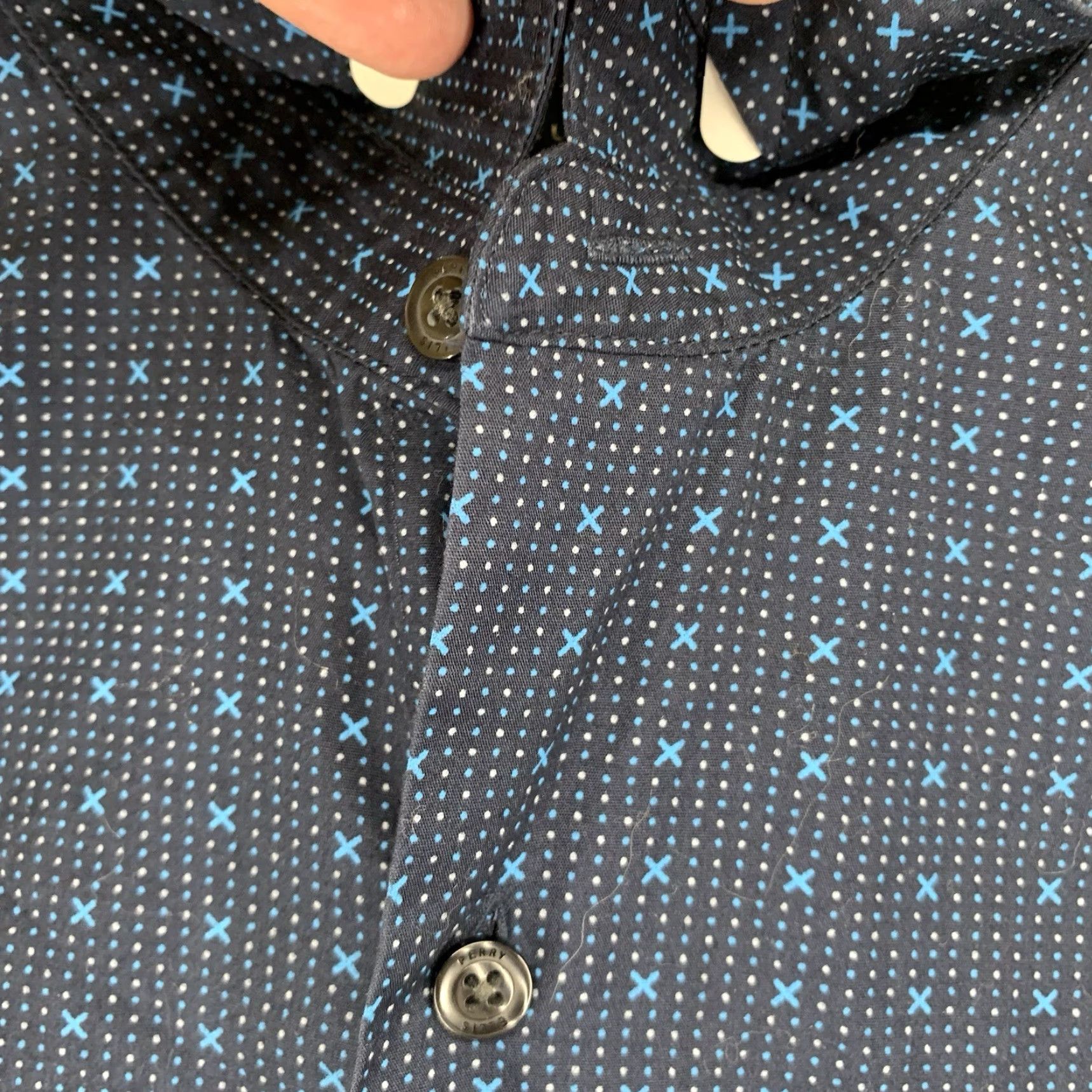 Perry Ellis Perry Ellis Men's Slim Fit Button Down Shirt 100% Cotton Dark Midnight Blue Geometric Pattern Size US M / EU 48-50 / 2 - 5 Thumbnail