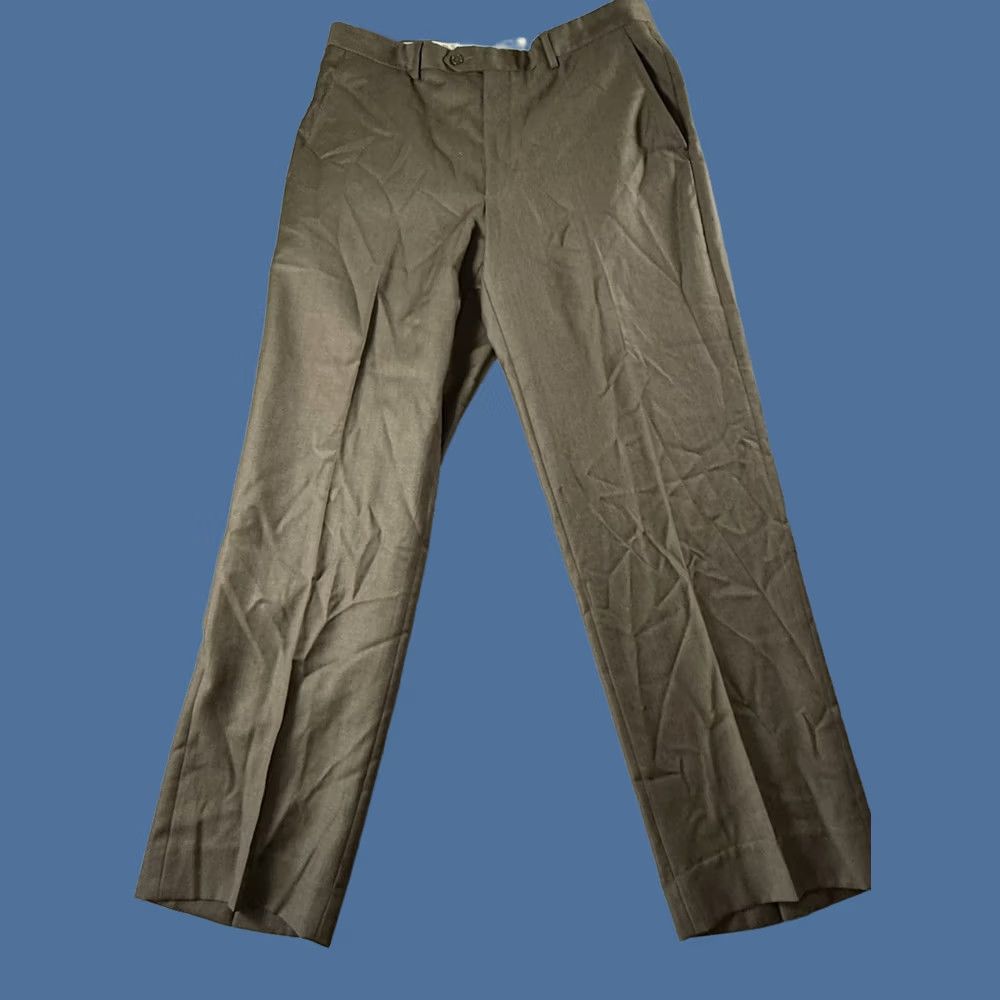 Olive Santorelli Mens Pants 36 Wool Flat Front Solid Brown Dress City Preppy Wedding Office | Regular Rise Straight Size US 36 / EU 52 - 1 Thumbnail