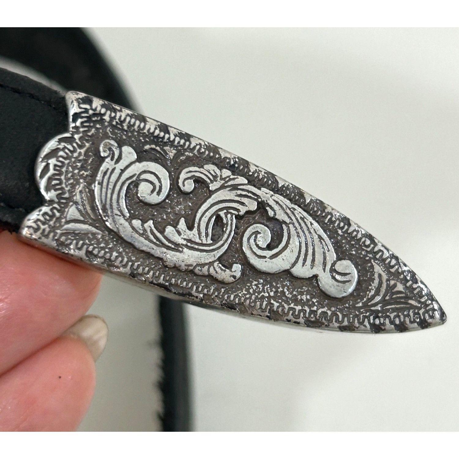 Justin Justin Belt Black 30 Vtg Leather USA Silver-plated 1993 Eng Size ONE SIZE - 16 Thumbnail