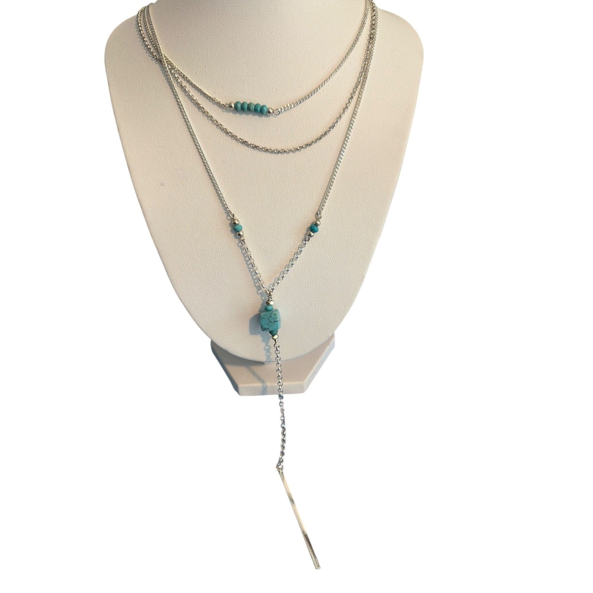 Other Nakamol Silver Tone Layered Necklace 3 Stands Turquoise Bead Size ONE SIZE - 1 Thumbnail