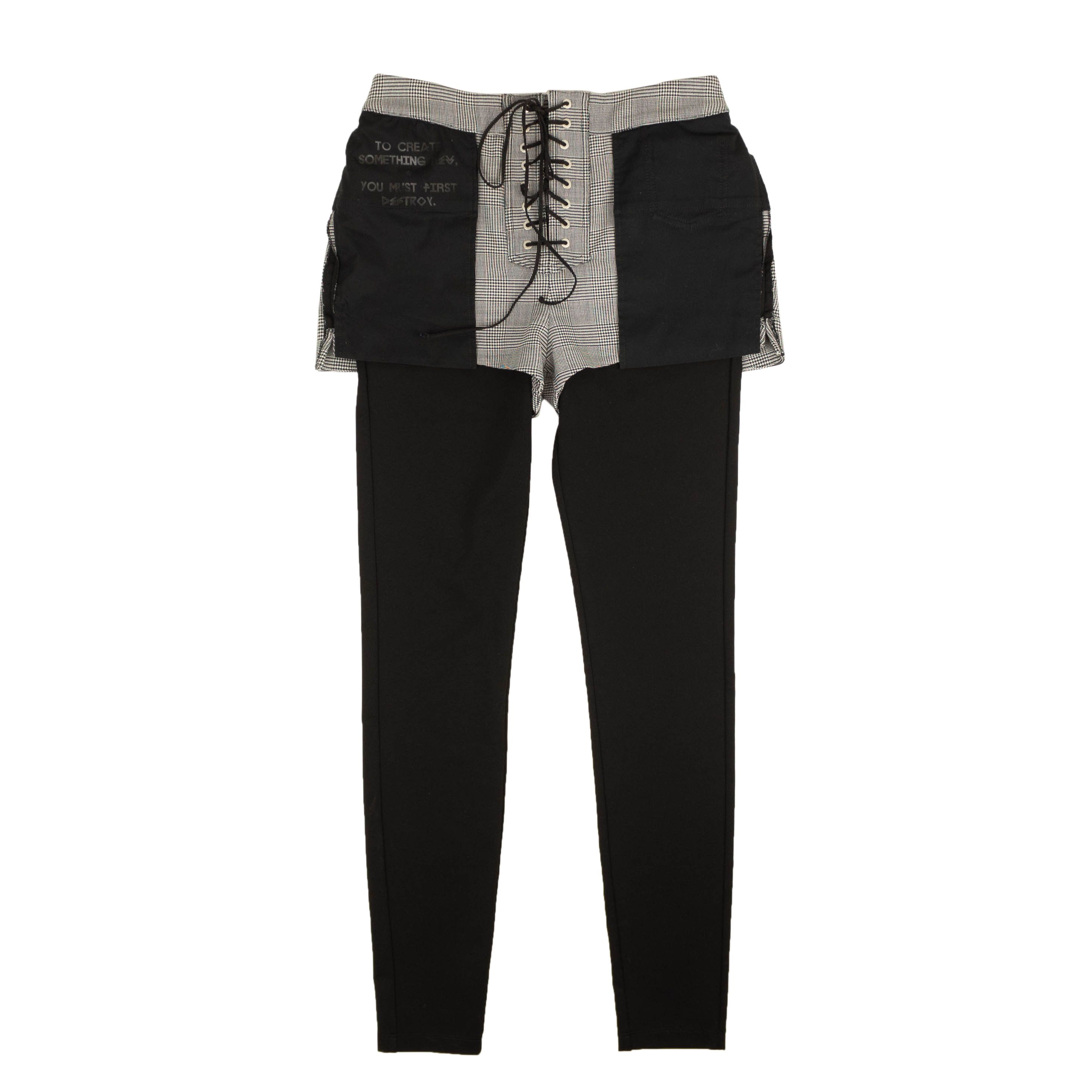 image of Unravel Project Black Houndstooth Lace Up Leggings Size 26, Women's