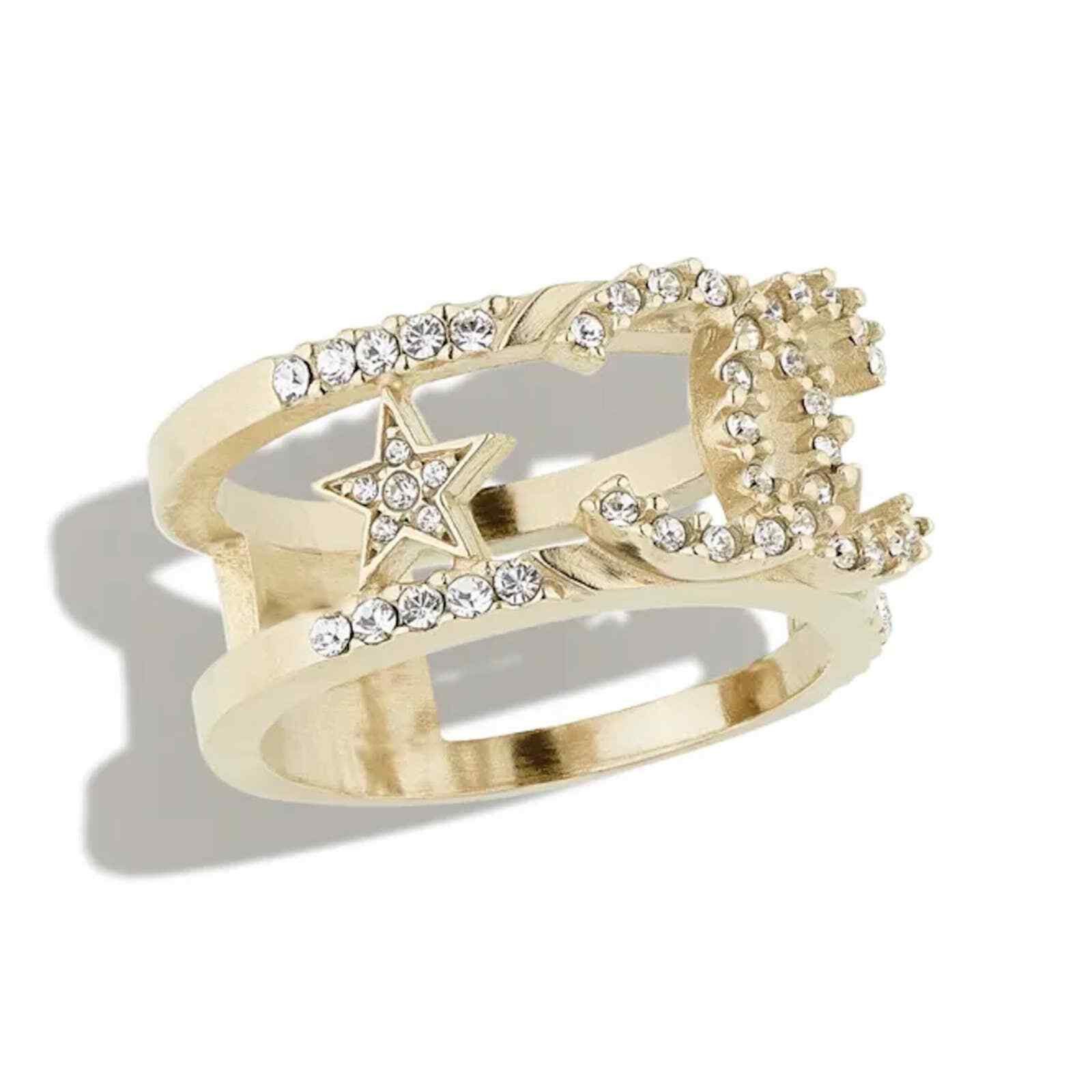 Chanel Chanel 22S Gold Crystal Star Interlocking Fashion Ring 52 6 Size ONE SIZE - 5 Thumbnail