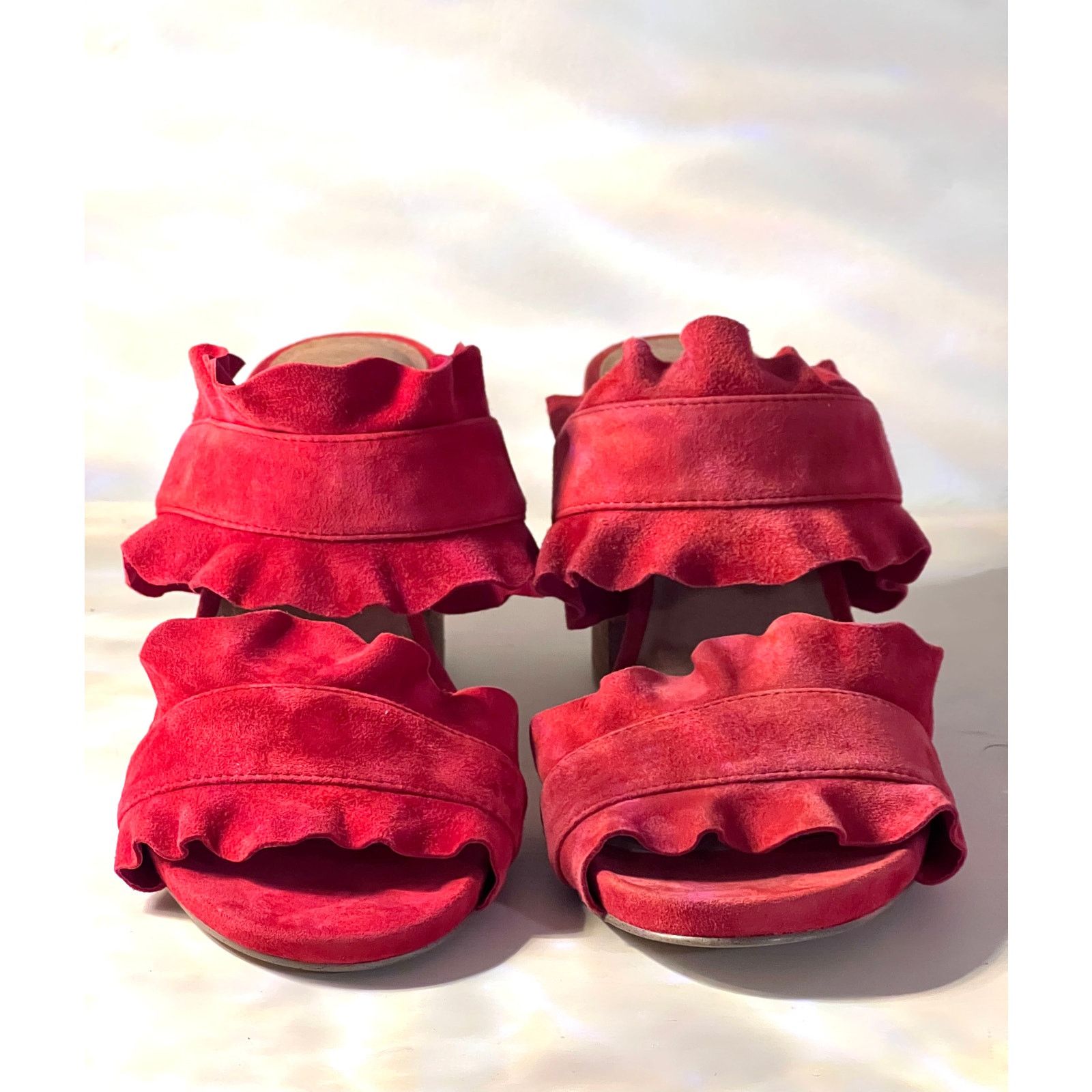 Free People Free People Rosie Ruffle Stacked Heel Red Size EU 37 US 6.5 Size US 6.5 / IT 36.5 - 3 Thumbnail