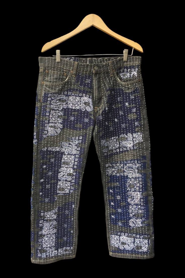 Japanese Brand crazy sick sashiko boro denim pants like kapital style Size US 34 / EU 50 - 2 Thumbnail