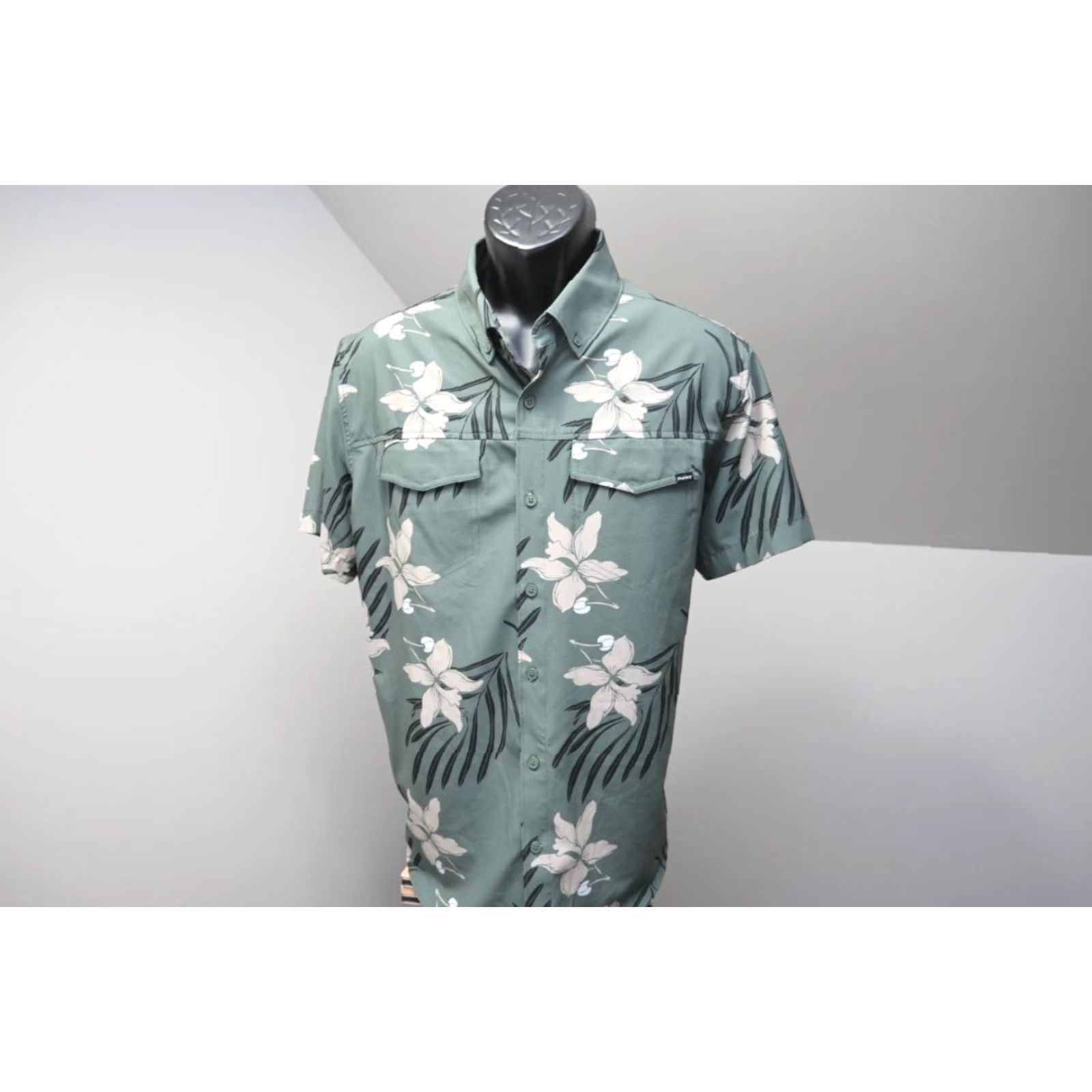 Hurley Button Up Hawaiian Shirt Floral Polyester Stretch Surf Mens Sz Large