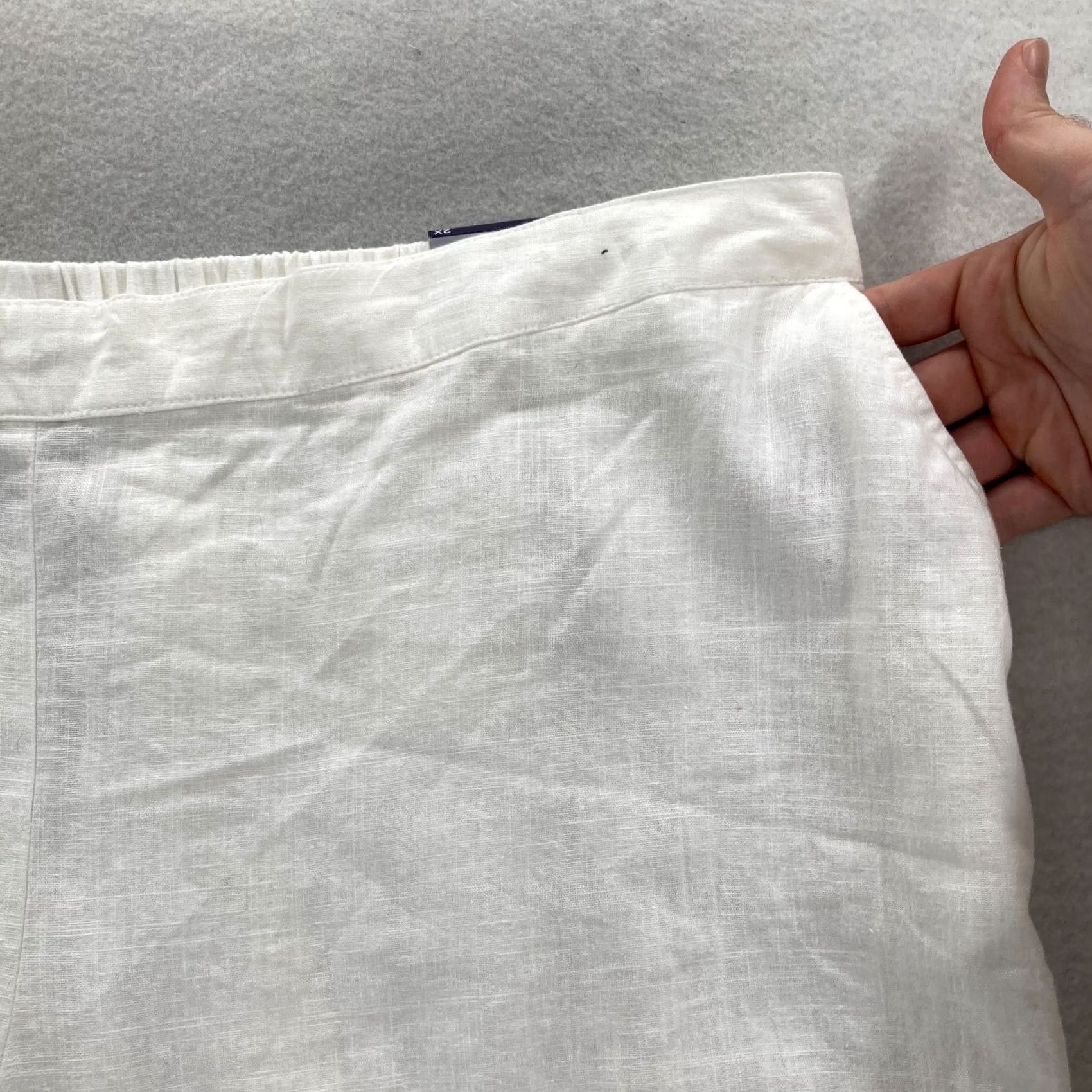 Vintage Catherines Pull On Straight Leg Pants Women's Plus 2X White Linen Blend Beach Casual Travel Workwear Comfort Elastic Waist Pockets Size 30" / US 8 / IT 44 - 3 Thumbnail