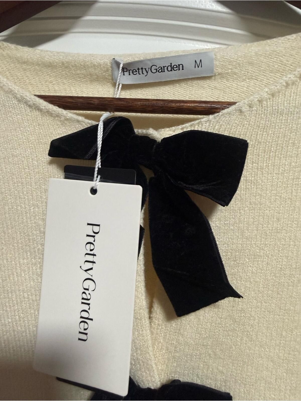 Other PrettyGarden Cream Bow-Front Knit Cardigan Size M / US 6-8 / IT 42-44 - 2 Thumbnail