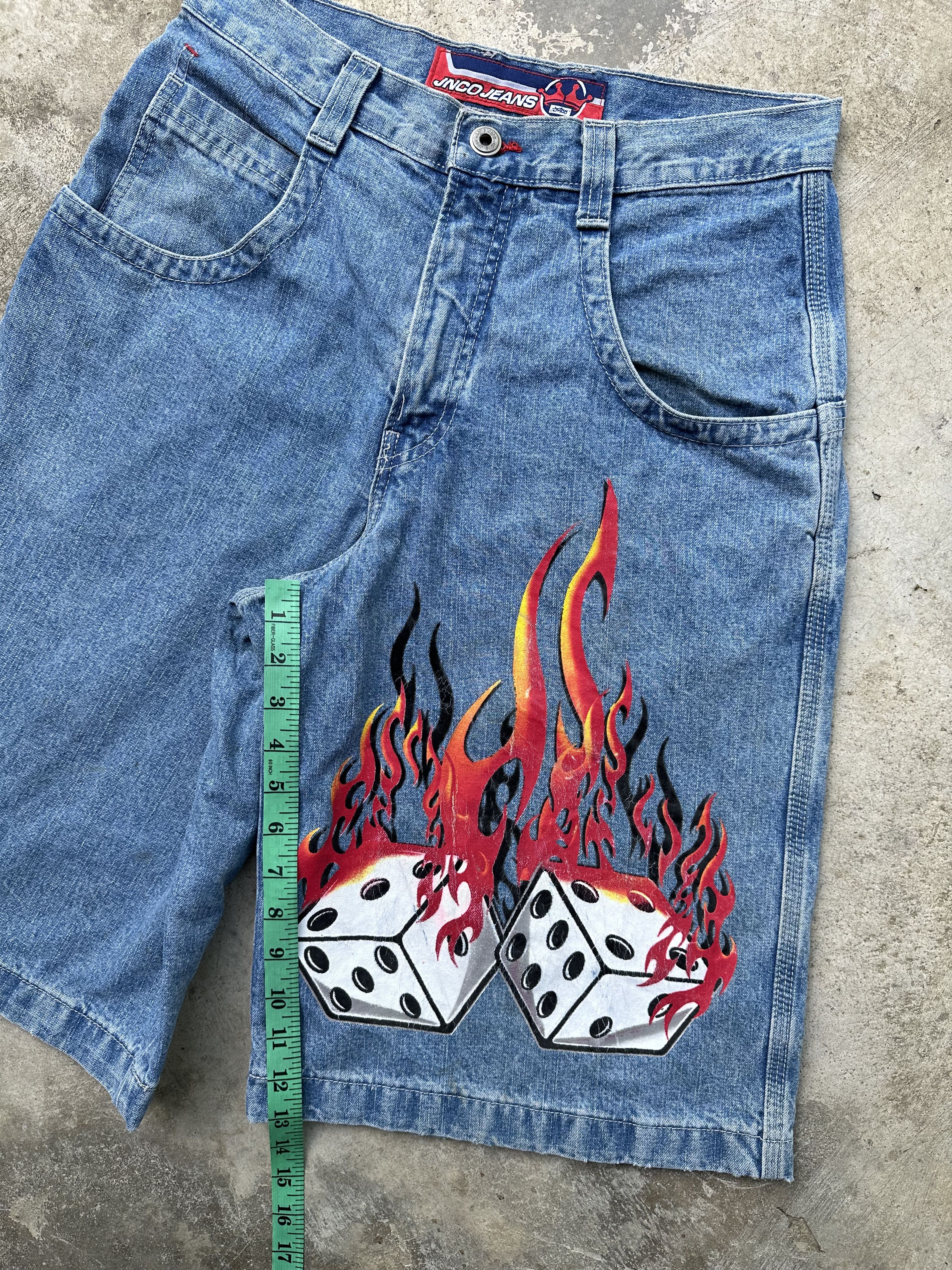 JNCO × Vintage 🔥🔥🔥 90s CRAZY SICK JNCO FLAMING DICE JEANS SHORT JORTS Size US 30 / EU 46 - 10 Thumbnail